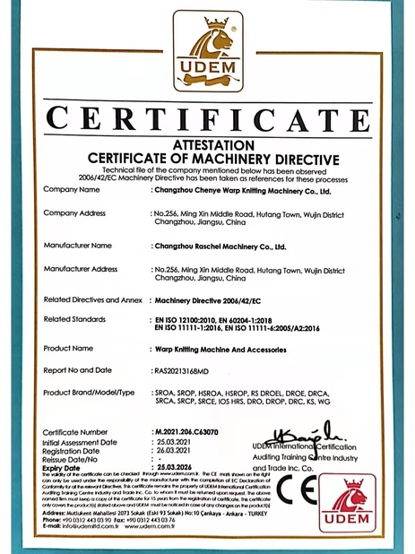 Chine Changzhou Chenye Warp Knitting Machinery Co., Ltd. Leave Messages certifications